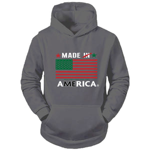 A spin off of the traditional "Made in America" stamp used for many years. In recognition of the (#ADOS #FBA) Enslaved African and Indigenous peoples that were the foundation of building America. A Heavy Duty Cotton  hoodie with DTF design.